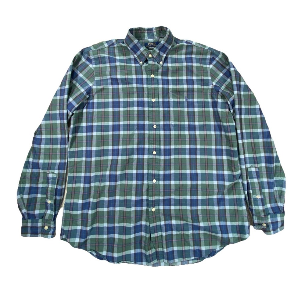 Polo Ralph Lauren Shirt Mens XL Green Plaid Pony Logo Classic Fit Button Down